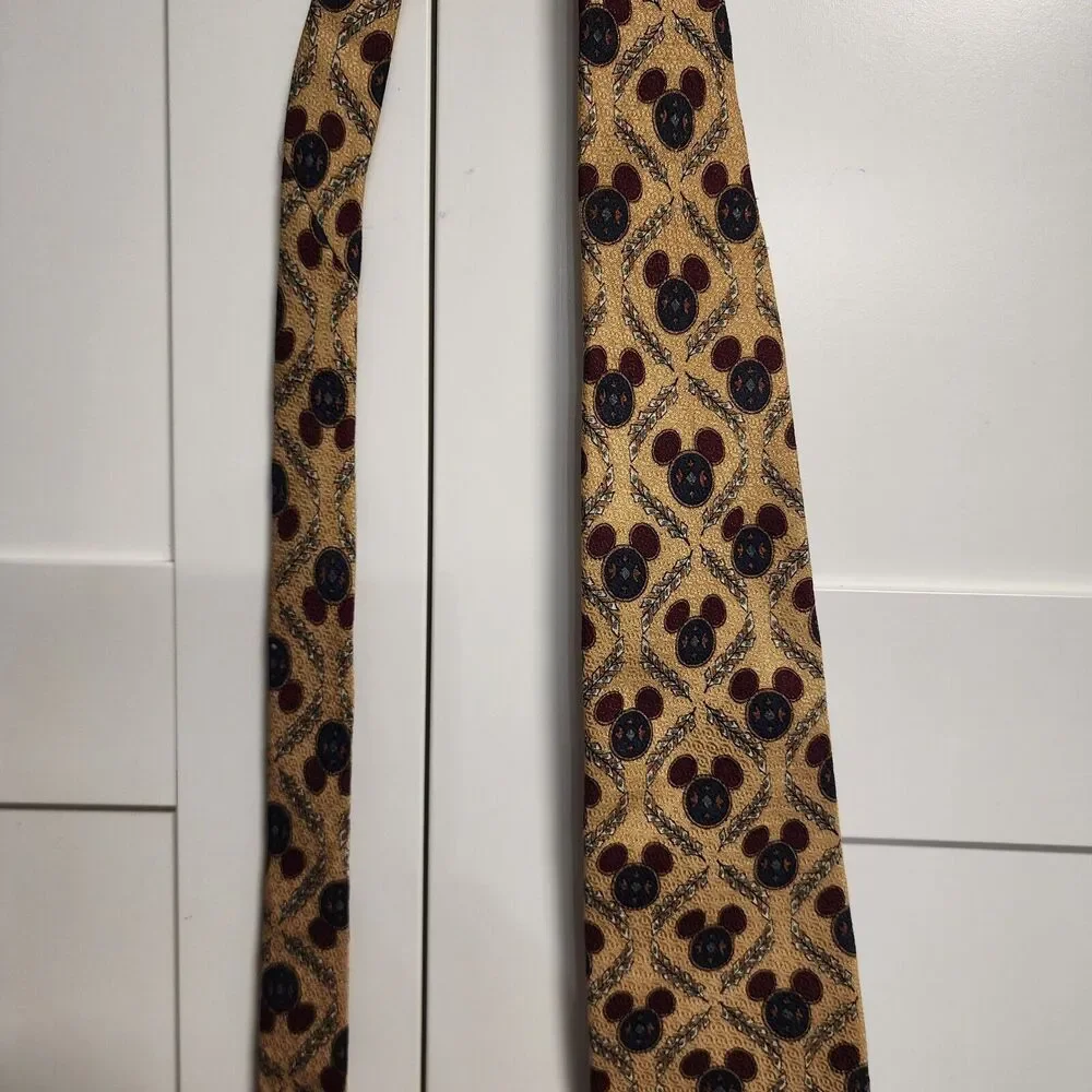 Disney Parks Mickey Mouse 100% Silk Novelty Necktie Yellow Rust Blue Gold